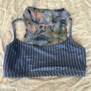 Beyond Yoga floral mesh striped sports bra - blue small